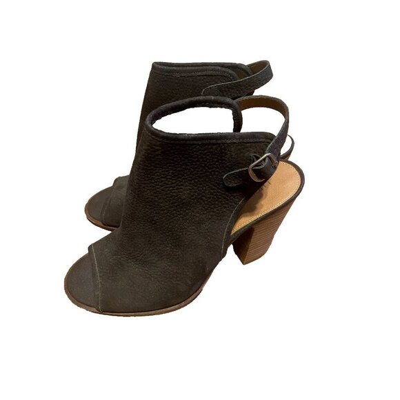 Lucky Brand Womens Block Heel Slingback Sandals Size 8M Black Leather - Picture 1 of 4
